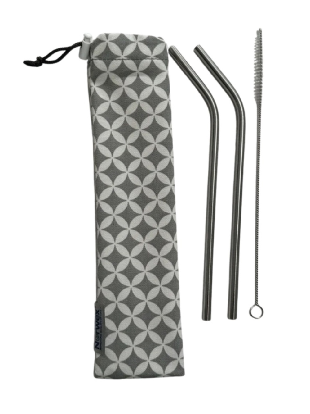 NEW Norwex Stainless Steel Straw Set 2 Reusable Straws Brush Carrying Pouch